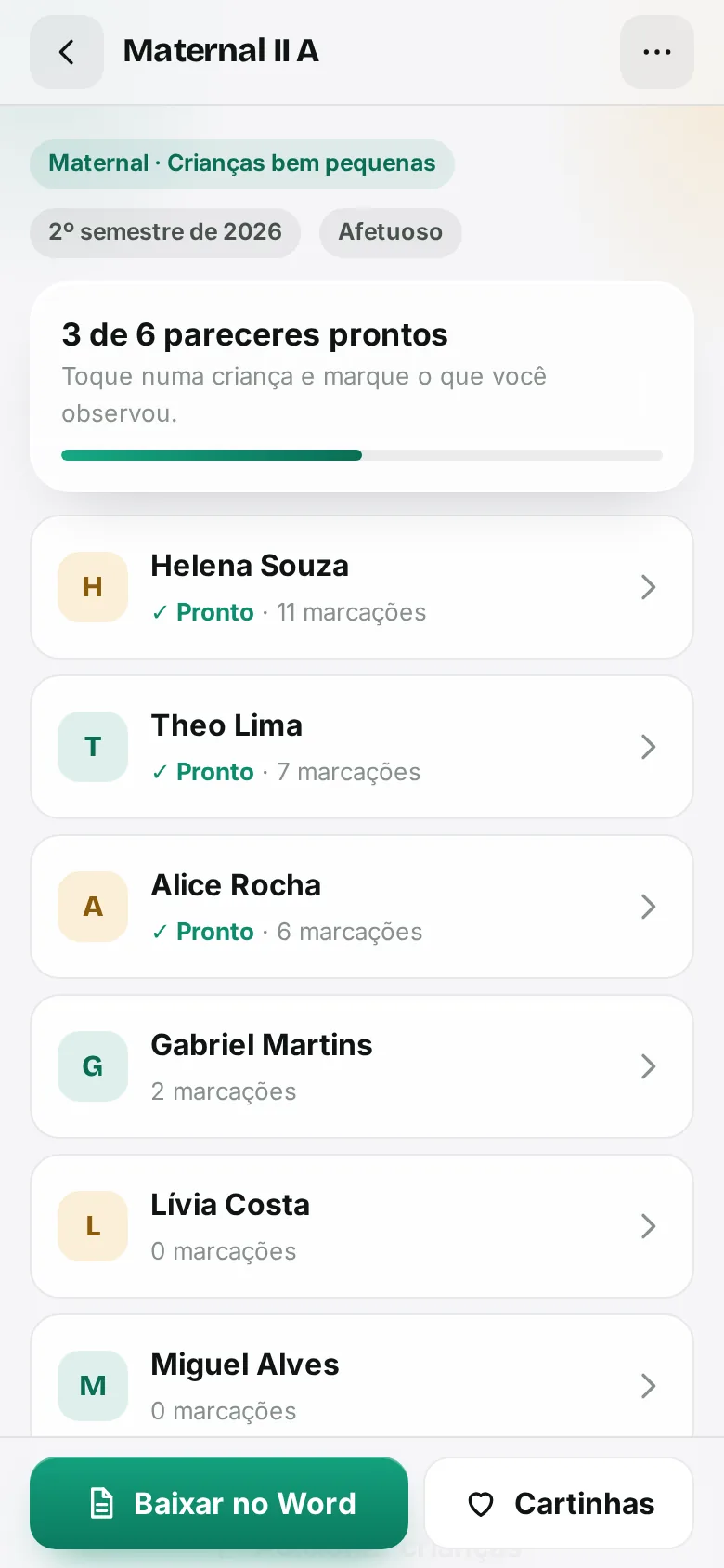 Turma montada no app